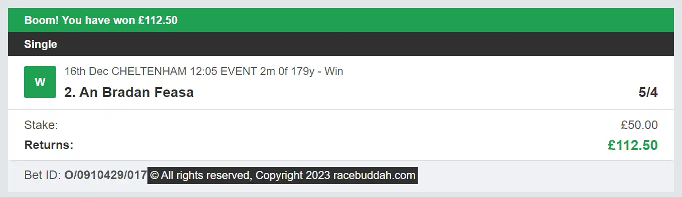 Race Buddah - Winner - 1 - 2023-12-16