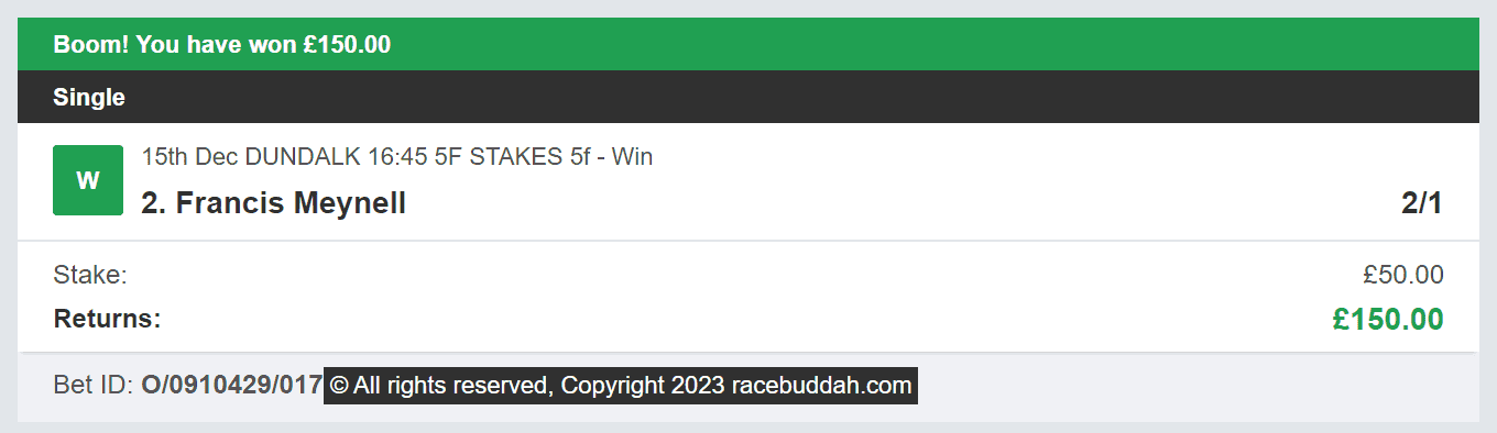 Race Buddah - Winner - 2 - 2023-12-15