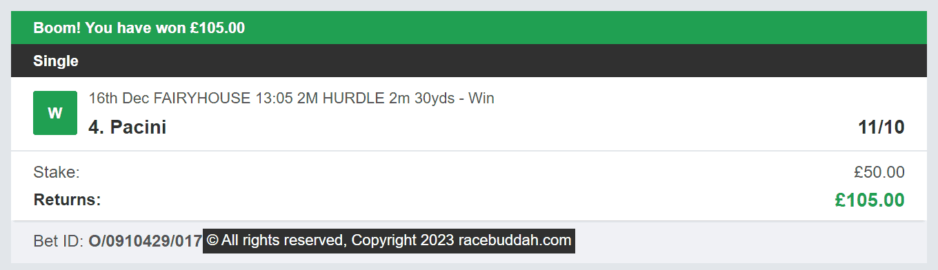Race Buddah - Winner - 2 - 2023-12-16