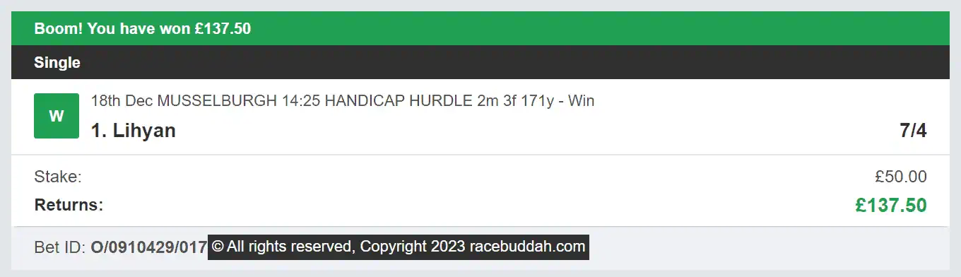 Race Buddah - Winner - 2 - 2023-12-18