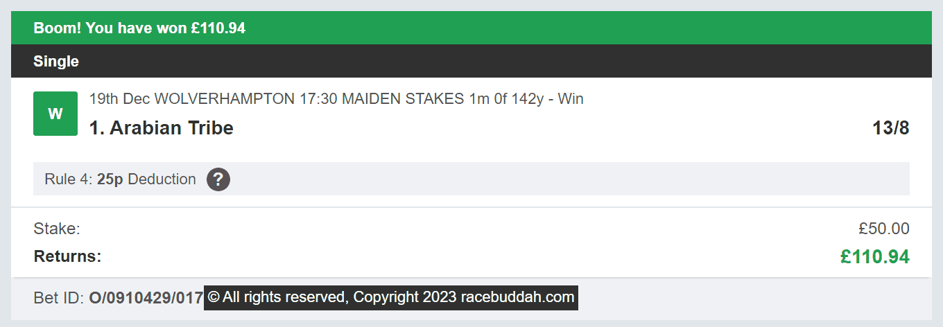 Race Buddah - Winner - 2 - 2023-12-19