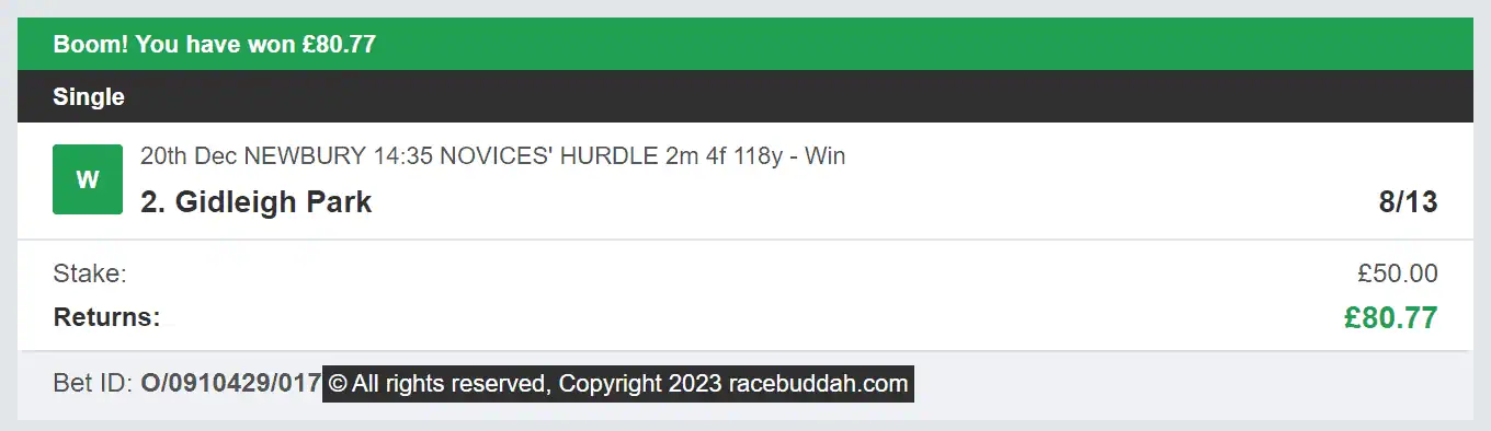Race Buddah - Winner - 2 - 2023-12-20