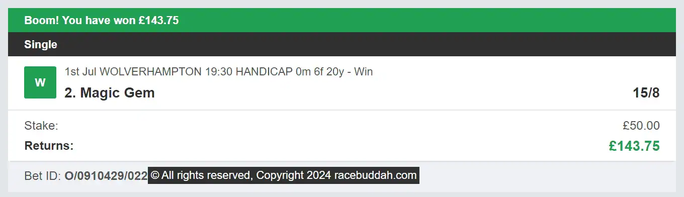 Race Buddah - Winner - 2 - 2024-07-01